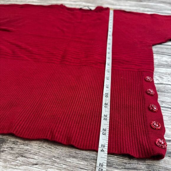 Cable & Gauge Women's Dolman Sleeve Sweater S SM Small Ruby Red Buttons Ribbed - Picture 9 of 12